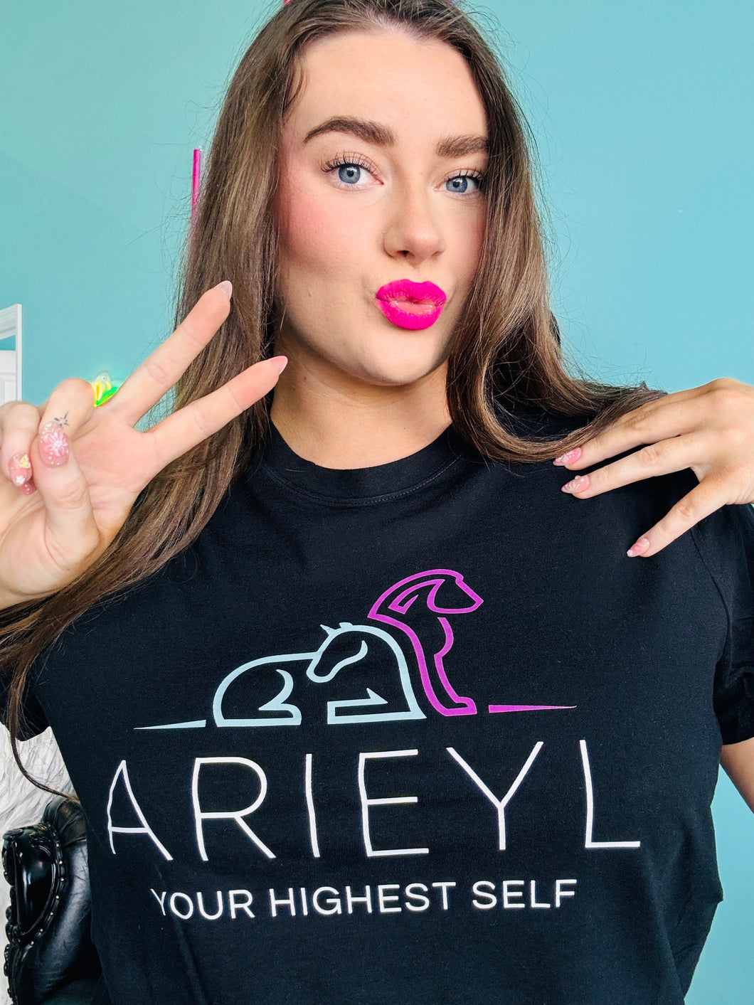 *PRESELL Arieyl Teal and Purple Logo Tee