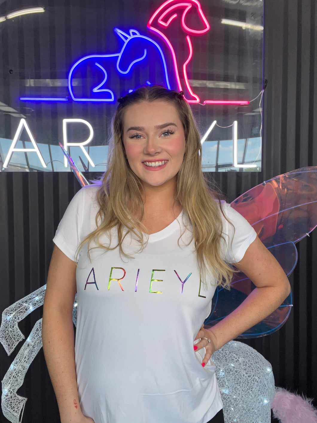 White Tee With Rainbow Vinyl